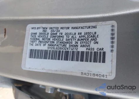 2003 Pontiac Vibe z USA, uszkodzony, nr VIN 5Y2SL628X3Z471272
